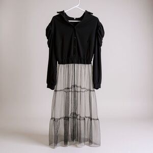 Ekaliy Sexy Long Sleeve High Low Dress Women 2XL Black Asymmetrical Ruffle